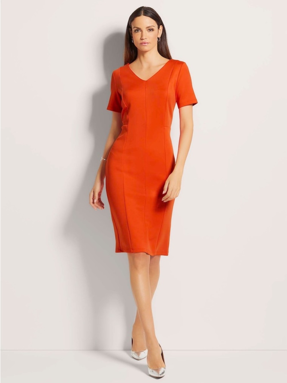 Madeleine | Orange V-Neck Sheath Dress | Size 10